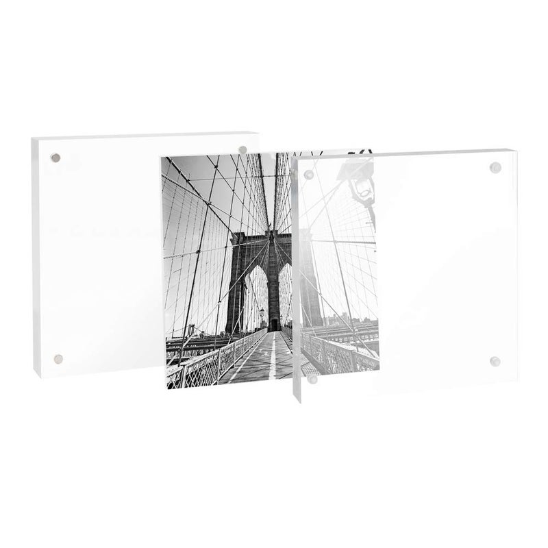 Isaac Jacobs 4â€ x 4â€ (4-Pack) Super Thick [23MM Thickness] Clear Acrylic Magnetic Block Picture Frame, Double-Sided, Frameless, Freestanding, Floating Photos, for Desktop & Tabletop Display (4x4) - Image 3